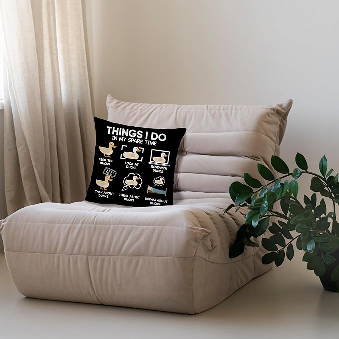 Duck Pillow Covers 18x18,Things I Do in My Spare Time Duck Decor for Bedroom Living Room Home,Duck Gifts for Duck Lovers Girls Women