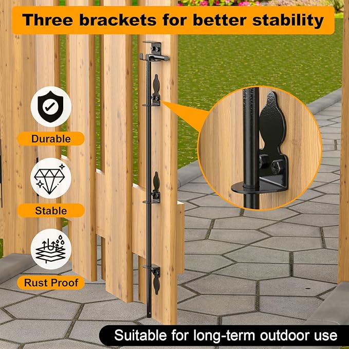 36" Cane Bolt Drop Rod for Gate, Heavy Duty Gate Latch for Wooden Fence Metal Gates, Gate Ground Stopper Hardware for Wood PVC Vinyl Metal Gates, 2 Pack