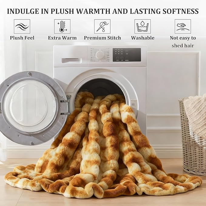 Faux Fur Throw Blanket for Couch, 1000 GSM Cozy Fuzzy Fluffy Soft Plush Thick Bubble Sherpa Blanket for Sofa Bedroom Living Room, Mothers Day Birthday Gifts for Women Home Decor