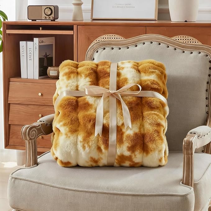 Faux Fur Throw Blanket for Couch, 1000 GSM Cozy Fuzzy Fluffy Soft Plush Thick Bubble Sherpa Blanket for Sofa Bedroom Living Room, Mothers Day Birthday Gifts for Women Home Decor