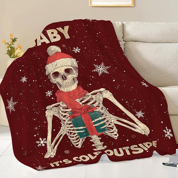 Dynova Christmas Skeleton Blanket Cozy Plush Halloween Skull Throw Blankets Fuzzy Flannel Fleece Decor Gifts for Girls Boys Women Men 80"X60"