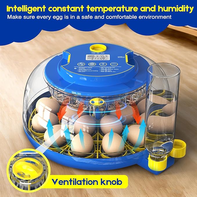 Egg Incubator for Hatching Chicks, 18 Eggs Automatic Egg Turner Multifunctional Smart Incubator 360° Clear Window with Temperature & Humidity Control, Egg Candler for Poultry Chickens Ducks Quails
