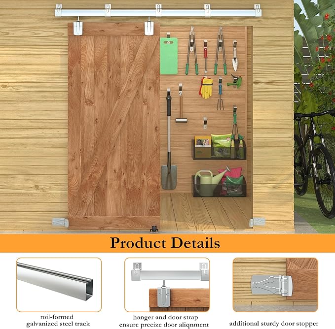 6FT Box Rail Exterior Barn Door Hardware Kit, Sliding Heavy Duty Barn Door Track, Wall Mount Barn Door Hardware with 5 Track Brackets(Silver)