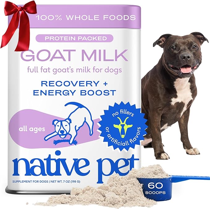 Native Pet Goat Milk for Dogs - Organic Goat Milk Powder for Dogs and Cats - Puppy Formula Dairy Replacement Packed with Protein & Vitamins for Immunity, Recovery & Growth for Active Pups - 60 Scoops