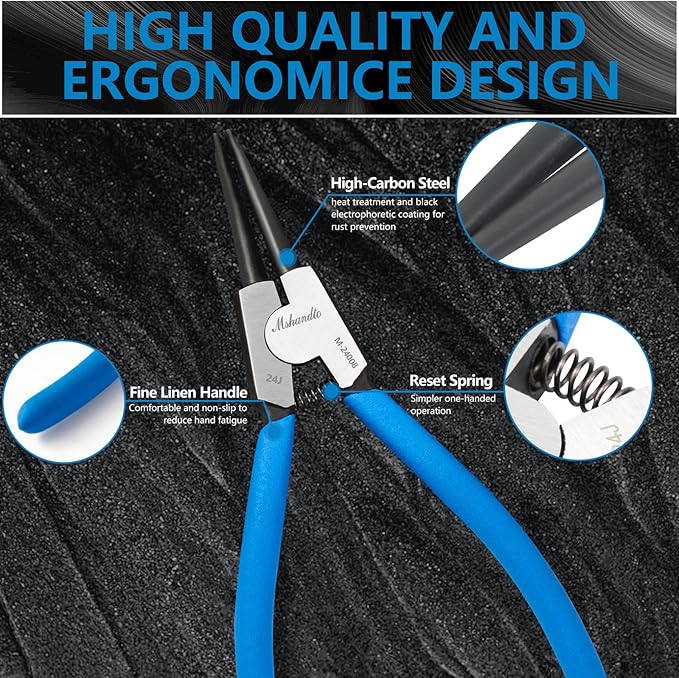 Snap Ring Pliers, 4 Pack CR-V Snap Ring Pliers Set, 7" Heavy Duty Internal/External Circlip Pliers, Straight/Bent Jaw Snap Pliers for Ring Remover Retaining Snap-Ring Plier