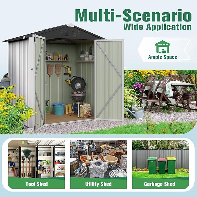 Flamaker 6x4 FT Storage Shed Waterproof Metal Garden Shed with Lockable Door Utility Tool Shed Outdoor Storage for Backyard, Patio and Lawn, White