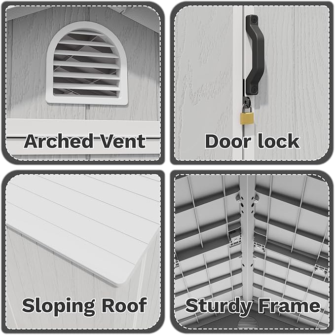 Devoko 4x6 FT Outdoor Storage Plastic Shed, Waterproof Resin Garden Shed with Lockable Door, Floor & Window, All-Weather Tool Shed for Backyard, Patio, Lawn, Poolside