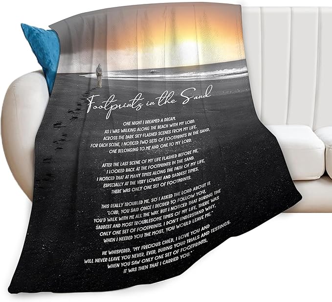 Footprints in The Sand Blanket Christian Gifts Bible Verse Scripture Throw Blanket Comfy Plush Flannel Fleece Warm Soft Fluffy Fuzzy Blanket for Prayer Adults Women Men for Bed Sofa Couch 40"X50"