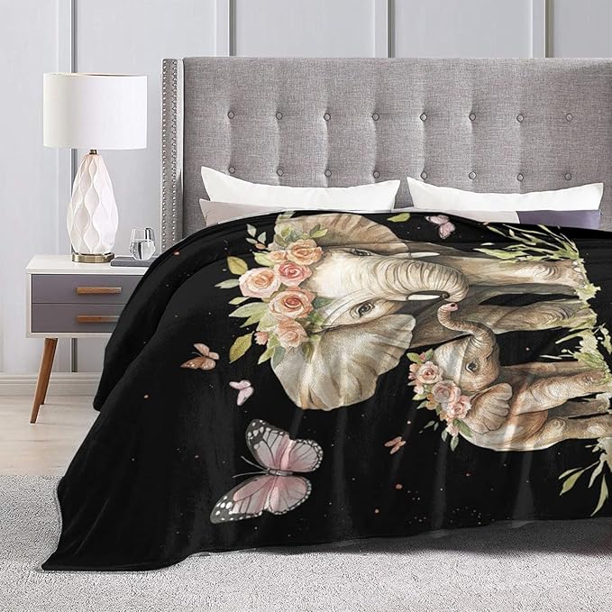 Elephant Blanket Soft Cozy Cute Elephant Fleece Throw Blanket Warm Mother Child Animal Flannel Plush Bedding Stuff Decor Blankets Gifts for Lover Girls Boys Kids Women Adults Bed Travel 60"x80"