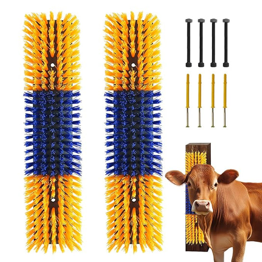 Livestock Scratch Brush With 8 Screws，Animal Back Scratching Brush for Cow,Cattle,Sheep, Horses,Pigs，Massage Grooming Tool (Yellow, 2pcs)
