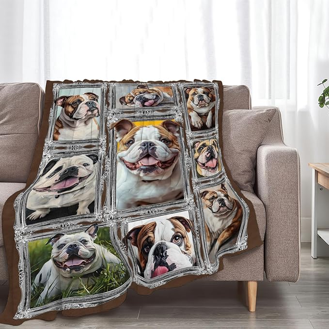 Bulldog Blanket Dog Animal Lover Throw Blankets Gifts for Girls Boys Kids Soft Cozy Fleece Plush for Couch Sofa Bed 80"x60"