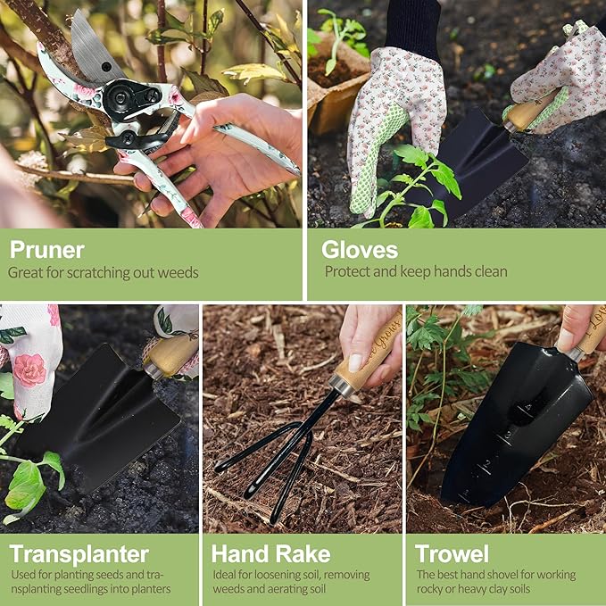 Bonus Mom Gifts, Garden Kit Christmas Bonus Mom Gifts from Bonus Daughter Floral Gardening Tools and Durable Garden Tools Organizer Tote, Gardening Set for Women on Birthday Plant Lover Present