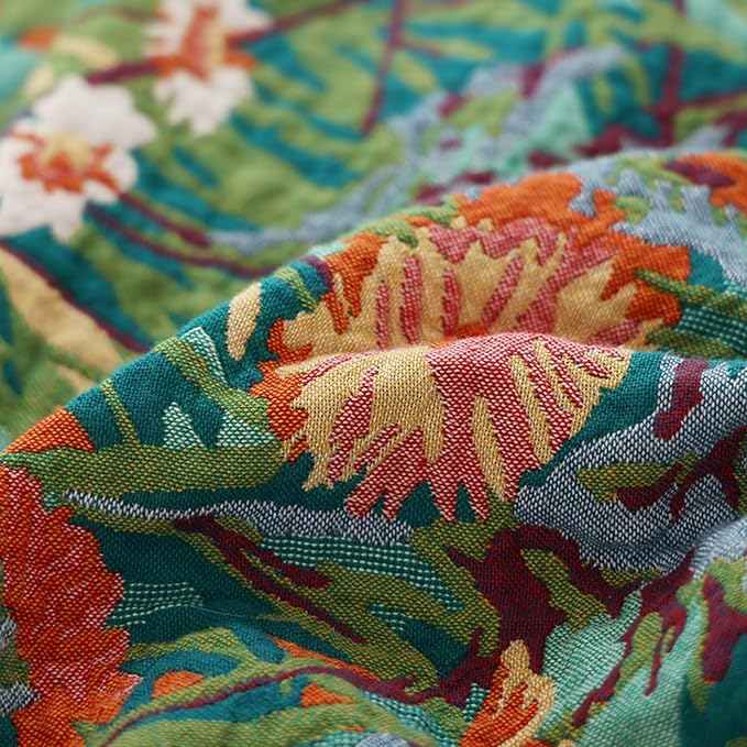 Boho Throw Blanket for Bed 100% Cotton Ultra Soft Rustic Quilt Fall Blanket Bird Floral Printed Farmhouse Decor Bed Blankets,60"×80" All Season Rustic Throw for Sofa Couch Chair