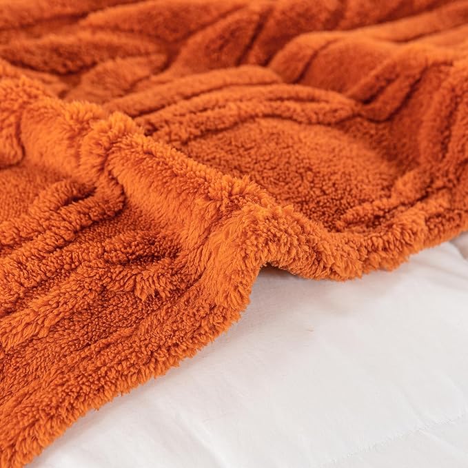 YUSOKI Sherpa Queen Size Blanket(Without Pillows)-3D Stylish Design Super Soft Blanket for Teen Girls Women Couch Bed Sofa Chair Gift(Burnt Orange,90"x90")