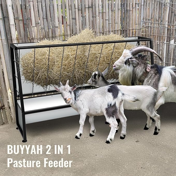 Pasture Hay Feeder Black, Galvanized Steel Livestock Hay Feeder, Outdoor Hay Feeder for Mini Goats, Pony and Mini Horses