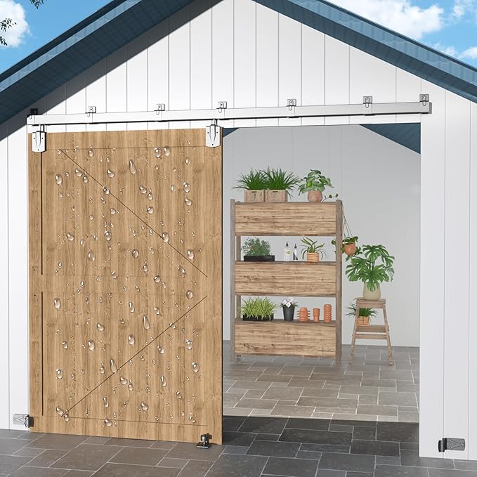 10FT Heavy Duty Exterior Barn Door Hardware Kit, BarnBase Box Rail Door Hardware Kit, Outdoor Barn Door Hardware Kit for 1 Door(Door not Include), 450 lbs Capacity, Silver