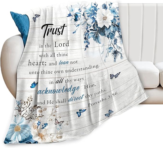 Christian Blanket Super Soft Warm Bible Verse Fleece Throw Blanket Cozy Fluffy Scriptures Trust in Lord Lightweight Flannel Gifts Blankets for Kids Adults 80"X60"
