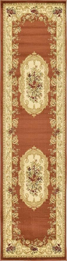Unique Loom Versailles Collection Traditional Classic Floral Motif Area Rug (2' 7 x 10' 0 Runner, Terracotta/ Ivory)