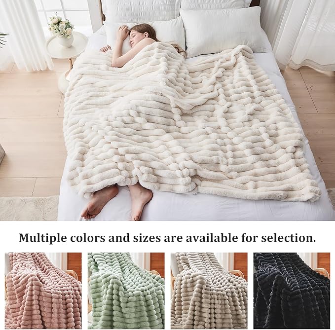 Faux Fur Queen Blanket for Couch, 1000 GSM Cozy Fuzzy Fluffy Soft Plush Thick Bubble Sherpa Blanket for Sofa Bedroom Living Room, Mothers Day Birthday Gifts for Women Home Decor