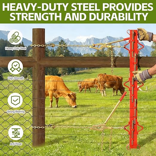 Heavy-Duty Chain Link Fence Stretcher Tool,with 19.7FT Chain-2200lbs Fence Stretcher Tensioner, Fence Tensioner and Repair Tool for Barbed Wire, Farm Fencing, Ranch, and Fence Repair