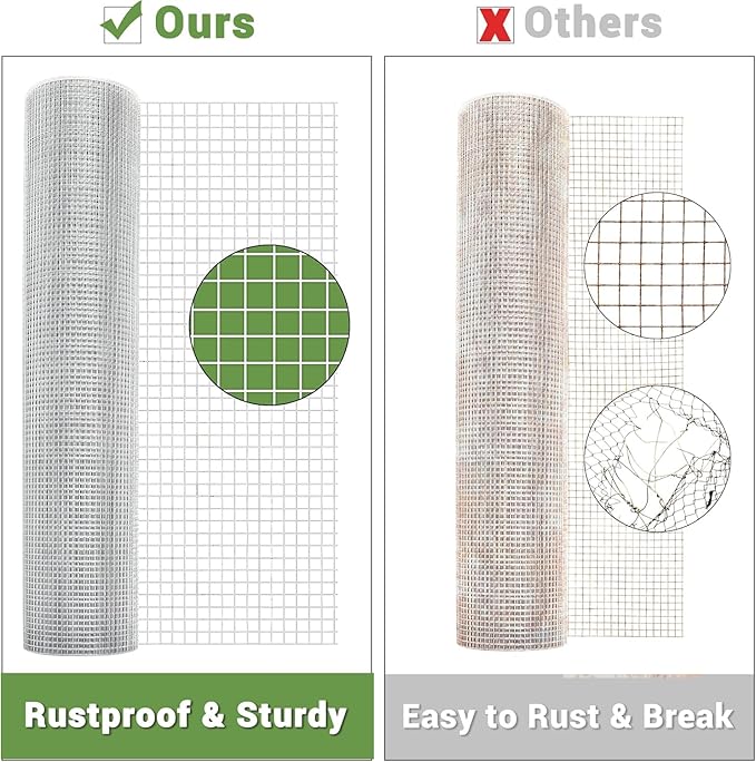 36 in x 50 ft 1/2 inch Hardware Cloth 19 Gauge Wire Fencing Galvanized Welding Garden Fence Roll Square Mesh Chicken Rabbit Snake Cage Heavy Duty Welding Fencing