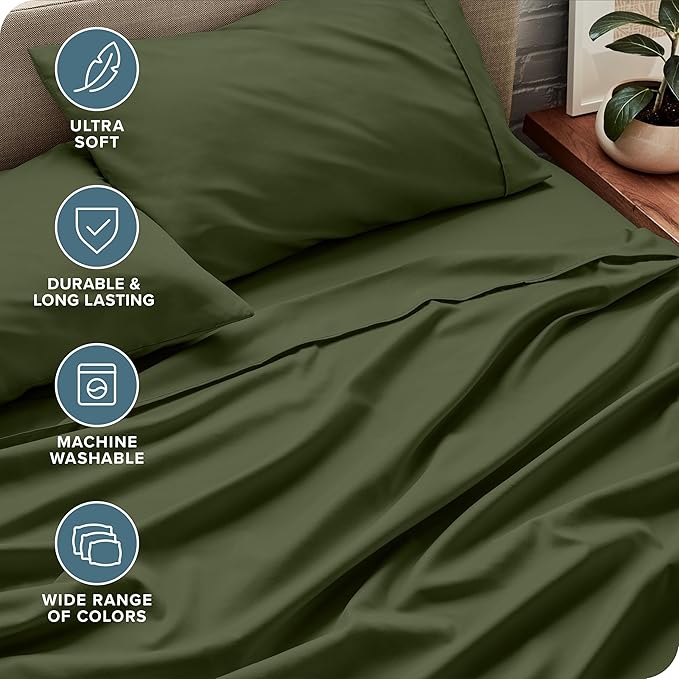 Bare Home Queen Sheet Set - Luxury 1800 Ultra-Soft Microfiber - Double Brushed - Deep Pockets - Easy Fit - 4 Piece Set - Bedding Sheets & Pillowcases (Queen, Cypress)