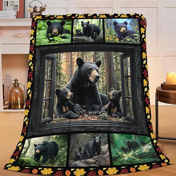 Bear Throw Blanket Farmhouse Bear Blankets Fleece Plush Flannel Super Soft Cozy Warm Lightweight Bears Decor Gifts for Boys Girls Kids Adults Men Women 40" x 50"