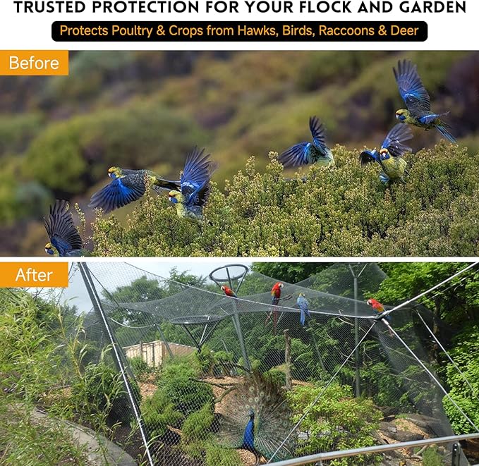 Heavy Knotted Poultry Netting for Chicken Run, 2" Mesh, 50x50 ft HDPE Chicken Coop Netting Cover, Hawk Netting for Chickens, Guards Poultry, Pets & Birds Against Raccoons & Predators