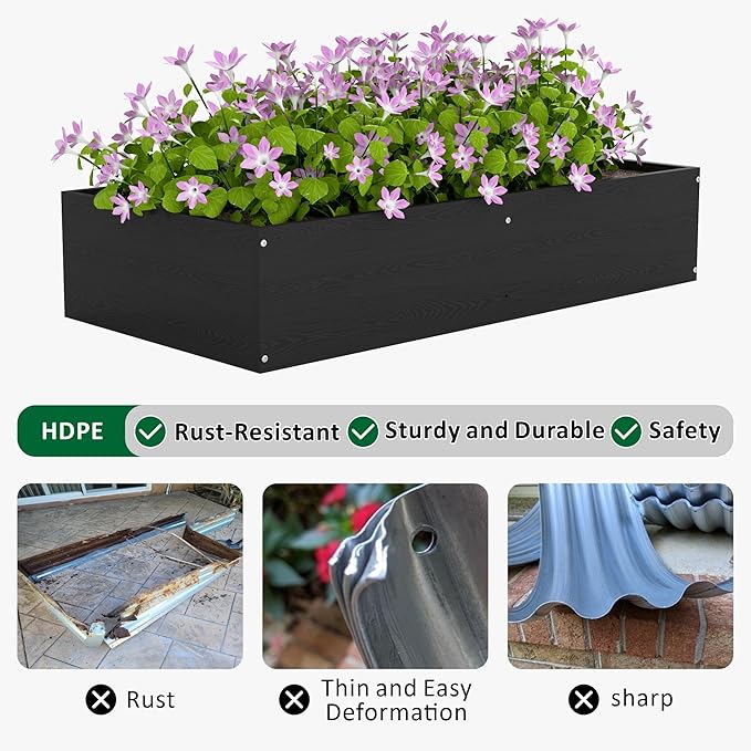 Raised Garden Bed 47.24 * 24.4 * 9.65 in,HDPE Vegetable Planter Bed Outdoor,Elevated Horticulture Planter Bed,Waterproof,Rot-Resistant and Non-Cracking Above Ground Garden Bed(Black)