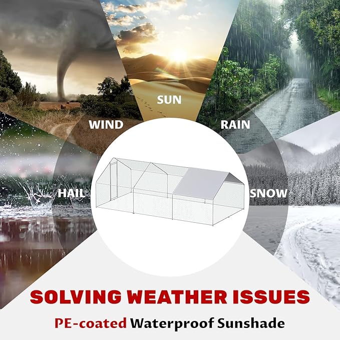 Chicken Coop Large Metal Chicken Coops Designed for Multiple Chickens with Waterproof and Anti-UV Cover,Premium Walk-in Poultry Cage Chicken House for Outdoor Farm Use(19.5'Lx9.8'Wx6.5'H)