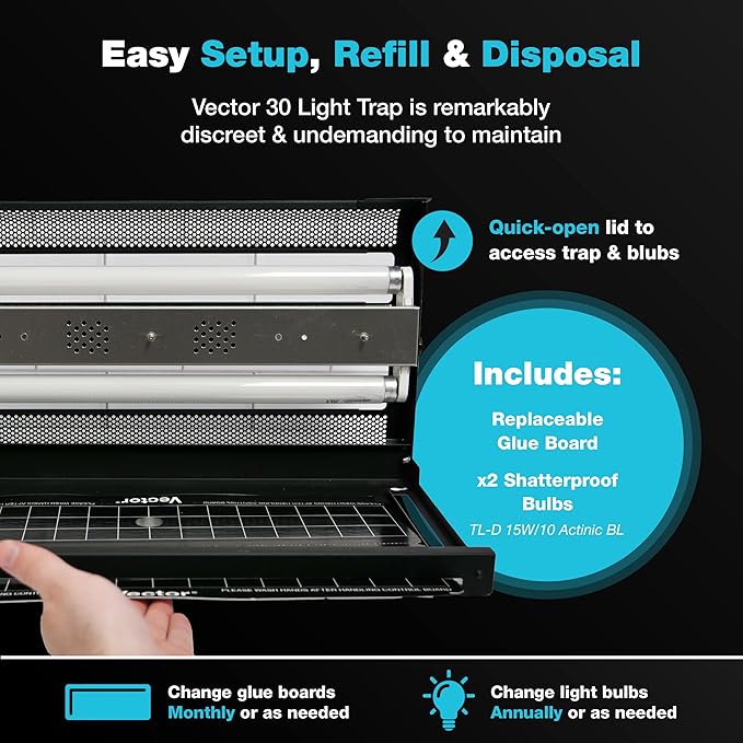 Catchmaster Vector 30, UV Light Fly Traps Indoor for Home, Electric Gnat Traps for House Indoor, Shatterproof Bulbs UV Lamp Fly, Insect & Mosquito Killer, Silent Bug Light for Kitchen, Shed, Garage