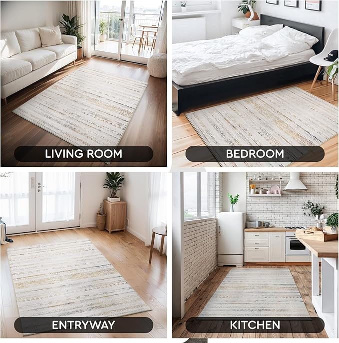 Small Area Rug-2x3 Entryway Rug Non Slip Washable Low Pile Indoor Door Mat Neutral Distressed Boho Moroccan Entrance Rugs Carpet for Bedroom Kitchen Powder Room Front Porch Bathroom, Multi-Color