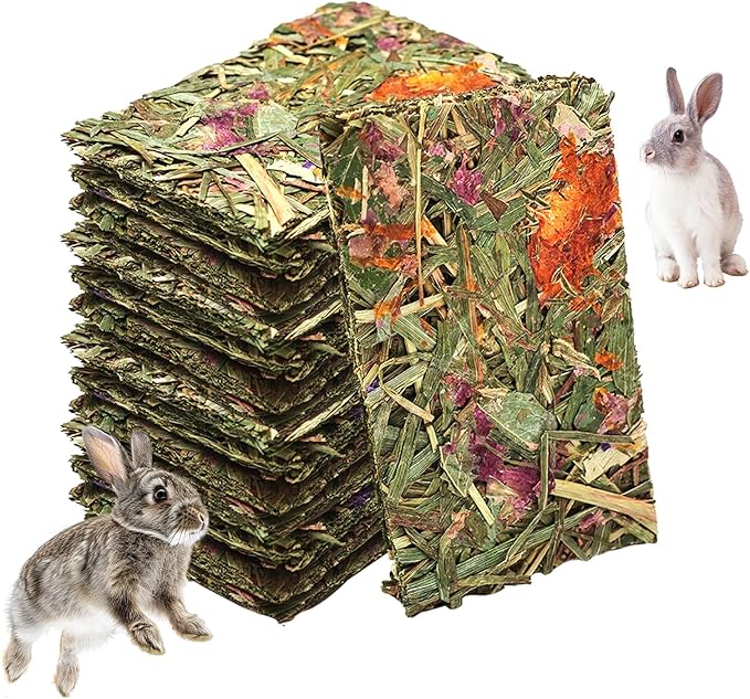 24PCS Timothy Hay Chew Chips for Small Animals – Natural Molar Treats with Herbal Flowers for Rabbits, Hamsters, Guinea Pigs, Chinchillas, Rats