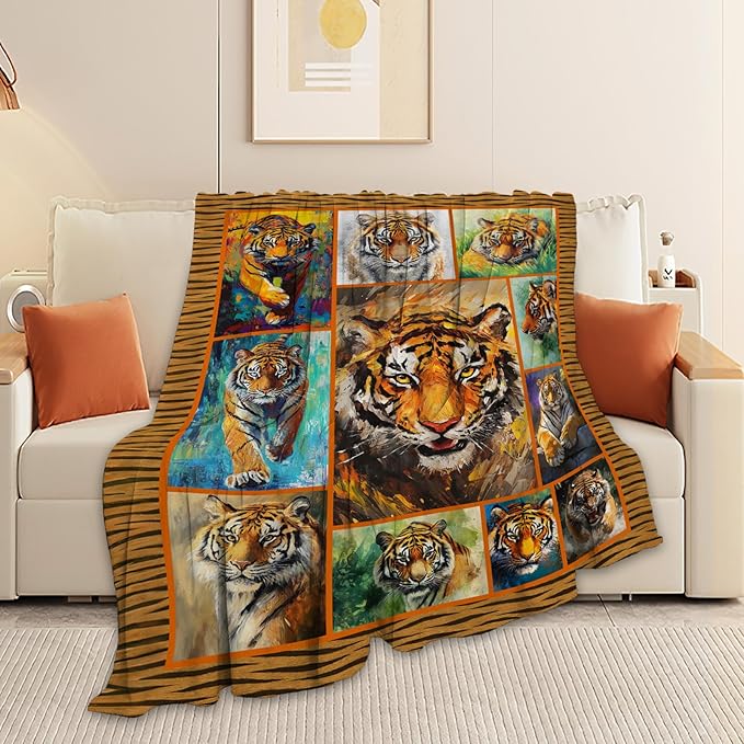 Tiger Blanket,Colorful Tiger Throw Blanket, Wildlife Gifts Blankets Stuff Fleece Flannel Plush for Men Boys Women Girls Lovers Adults Soft Bedding Gift for Sofa Bed Office Home Decor 60"x50"