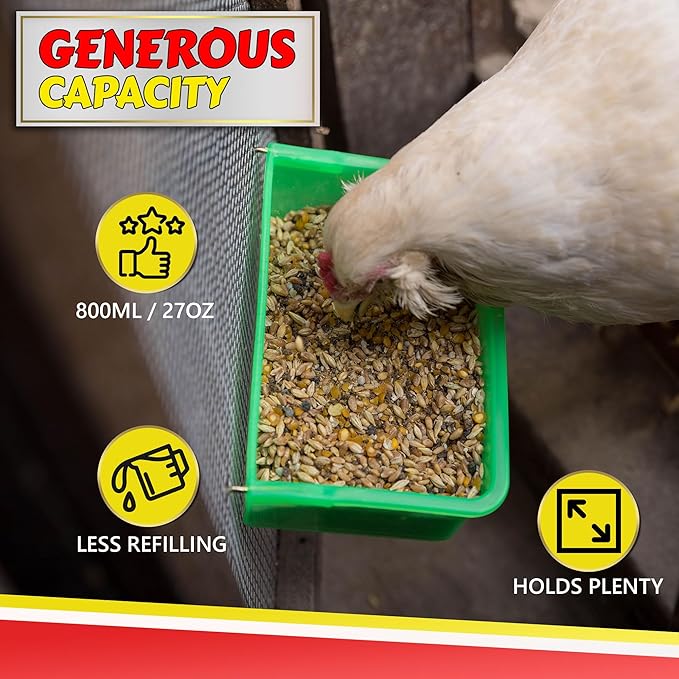 Chicken Cage Cup, 27oz - for Water, Treat, Feed and More - Small Feeder and Waterer Dish for Duck, Baby Chick, Pigeon, Quail, Gamefoul, Parakeet - Poultry Accessories for Bird Cages, Green