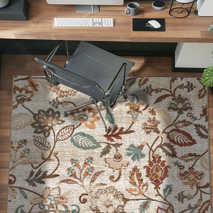 Rugshop Vine Floral Modern for Living Room, Bedroom, or Entryway Beige Multi Area Rug 4' x 6' Beige