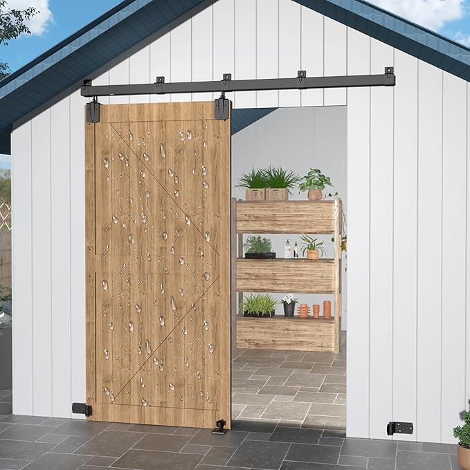 8FT Heavy Duty Exterior Barn Door Hardware Kit, BarnBase Box Rail Door Hardware kit, Outdoor Hardware Kit for 1 Door(Door not Include), 450 lbs Capacity, Black