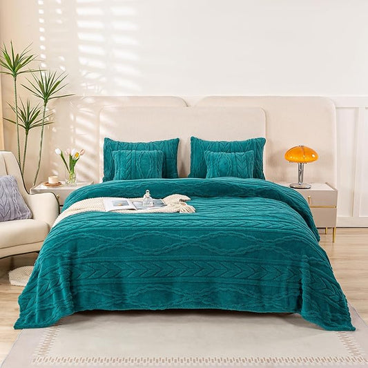 YUSOKI Sherpa Queen Size Blanket(Without Pillows)-3D Stylish Design Super Soft Blankets for Teen Girls Women Couch Bed Sofa Chair Men Boys Gift(Teal,90"x90")