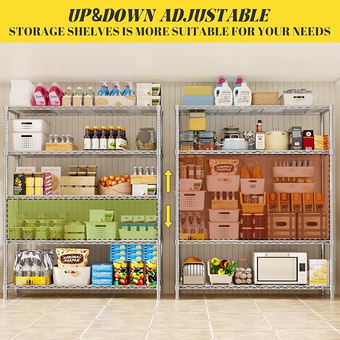 Storage Shelves, 2 PCS 36" L x 14" W x 72" H Heavy Duty Garage Wire Shelving Unit Loads 1750LBS, 5-Tier Adjustable Metal Industrial Utility Shelf Rack for Kitchen, Laundry Room, Basement