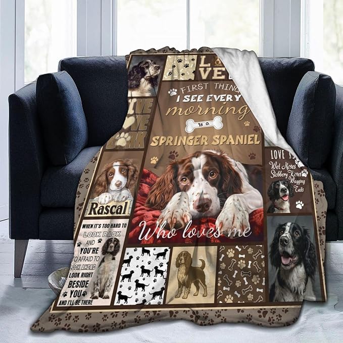 Dynova Springer Spaniel Blanket Cozy Plush Dog Lovers Gifts Throw Blankets Animal Fuzzy Flannel Fleece for Girls Boys Women Men 60"X50"
