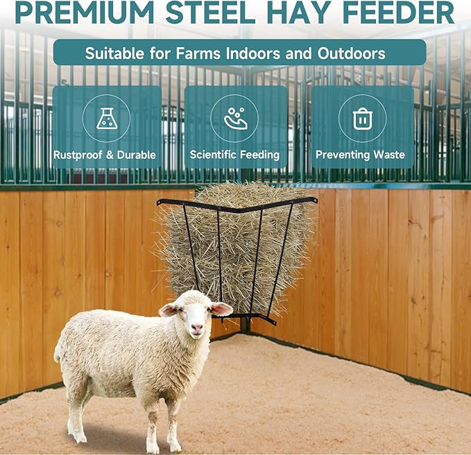 Corner Hay Rack Carbon Steel Hay Feeder Blanket Holder 23.3 x 13.2 x 21.7In Wall Mounted Hay Rack Hay Feeder for Horses Goats Farm Indoor and Outdoor Use