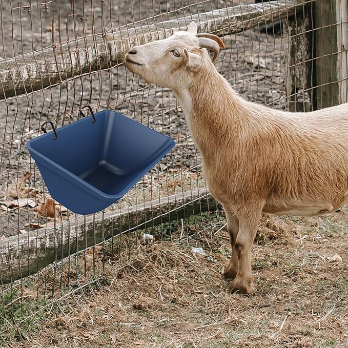Fence Hanging Chicken Feeder for Duck, Piglets, Goat Feeder Poultry Feeding Container for Livestock Feed Trough Water Bucket(Blue 4)