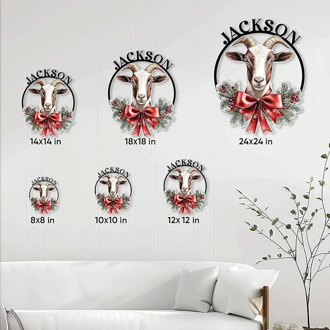 Custom Goat Christmas Metal Sign – Personalized Name Wall Decor for Porch Yard, Barn, Farmhouse, or Home – Funny Holiday Gift for Animal Lover, Mom, Dad, Farmer, or Neighbor