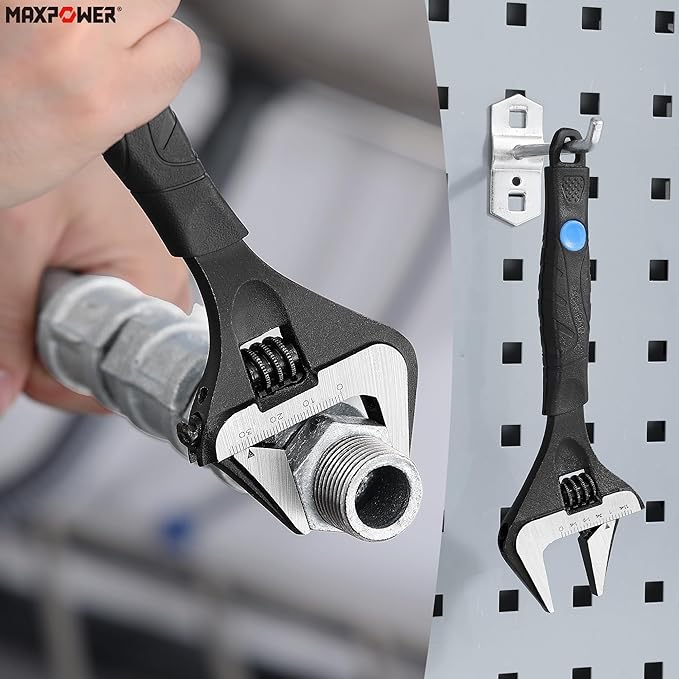 MAXPOWER 8 inch Adjustable Wrench, Wide Jaw Capacity 1.6" (40 mm)