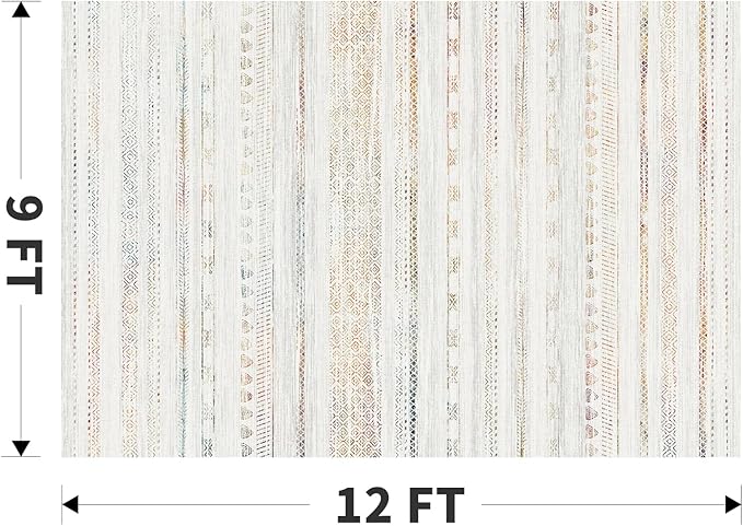 9x12 Area Rugs for Living Room Machine Washable Rug Distressed Indoor Carpet Neutral Moroccan Boho Rug Ultra Soft Area Rug for Bedroom Dining Room Playroom Office, Multi-Color