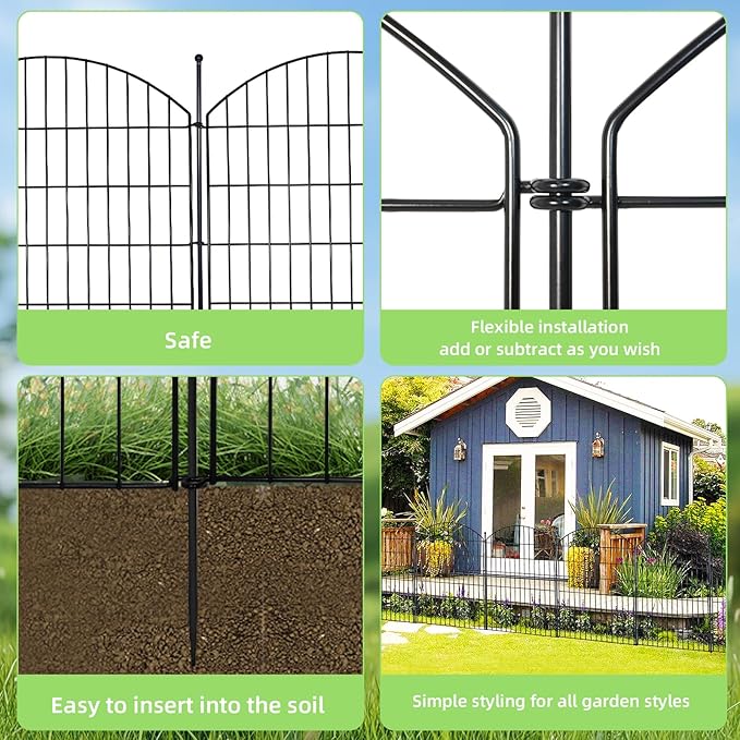 Decorative Garden Fence 40in (H) x24ft (L), 10 Pack No Dig Fence Animal Barrier for Dog, Arched Flower Bed Edging, Wire Border Panel Fencing for Yard Patio Outdoor Decor