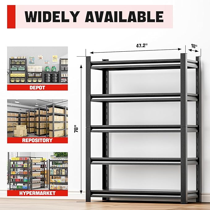 Storage Shelves Garage Shelving Heavy Duty - Adjustable Steel Storage Racks 5-Tier Utility Shelves 18" D x48 W x78 H（5 pcs）
