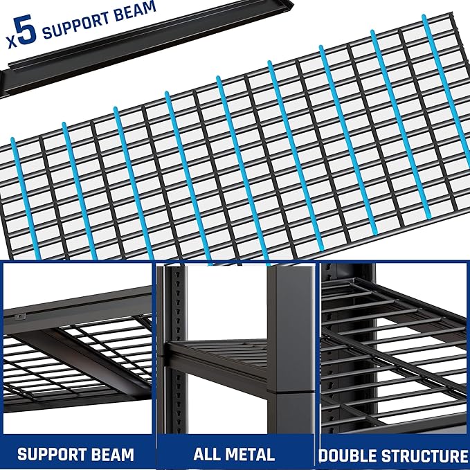 67" W Garage Shelving Heavy Duty, 67" W x 24" D x 84" H, Adjustable 5 Tier Metal Shelves, Commercial Metal Shelf Rack, Industrial Shelving