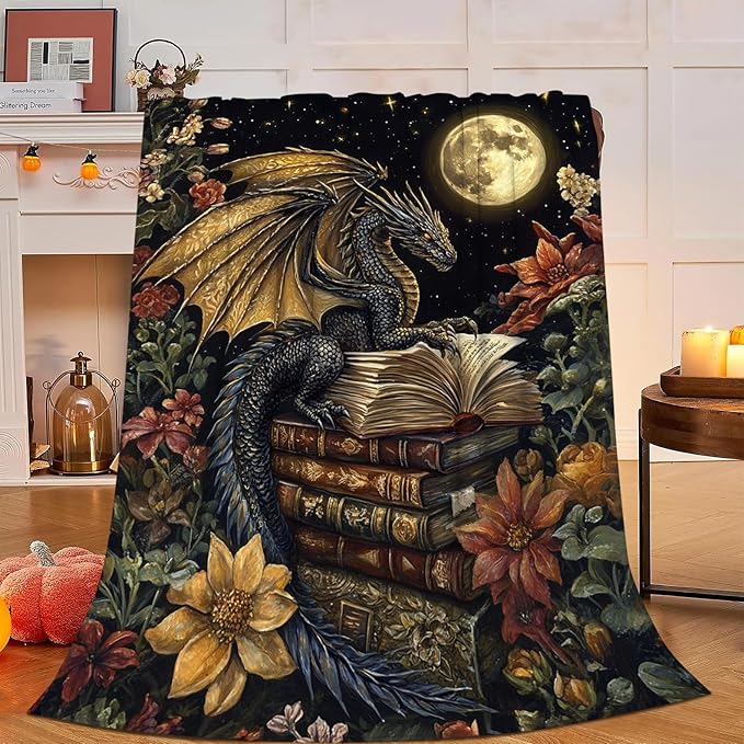 Dragon Blanket, Dragon Book Throw Blanket, Dragons Gifts Blankets Stuff Fleece Flannel Plush for Men Boys Women Girls Lovers Adults Soft Bedding Gift for Sofa Bed Office Home Decor 80"x60"