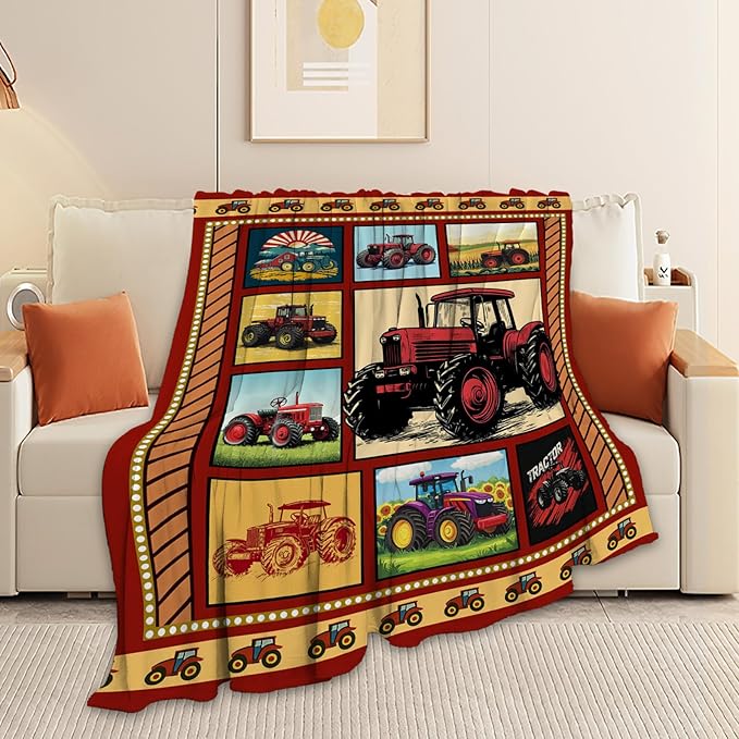 Truck Blanket, Red Trucks Throw Blanket, Farmhouse Tractor Gifts Blankets Stuff Fleece Flannel Plush for Men Boys Women Girls Lovers Adults Soft Bedding Gift for Sofa Bed Office Home Decor 40"X50"